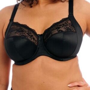 Elomi Bra‎ Morgan Lace Side Support Underwire Black Womens 40O Shaping NEW Bow